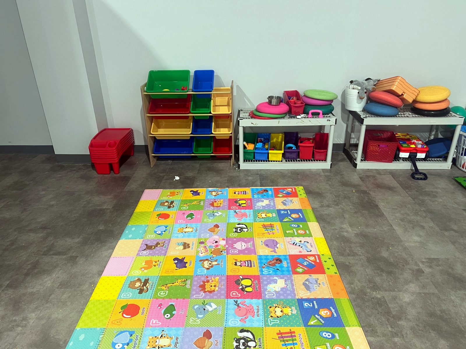The play corner, stocked for large-motor time